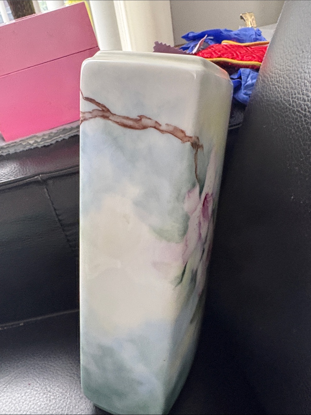 Vintage Hand-Painted Pink Floral Porcelain pillow Vase By Painter Koehler - Picture 3 of 8